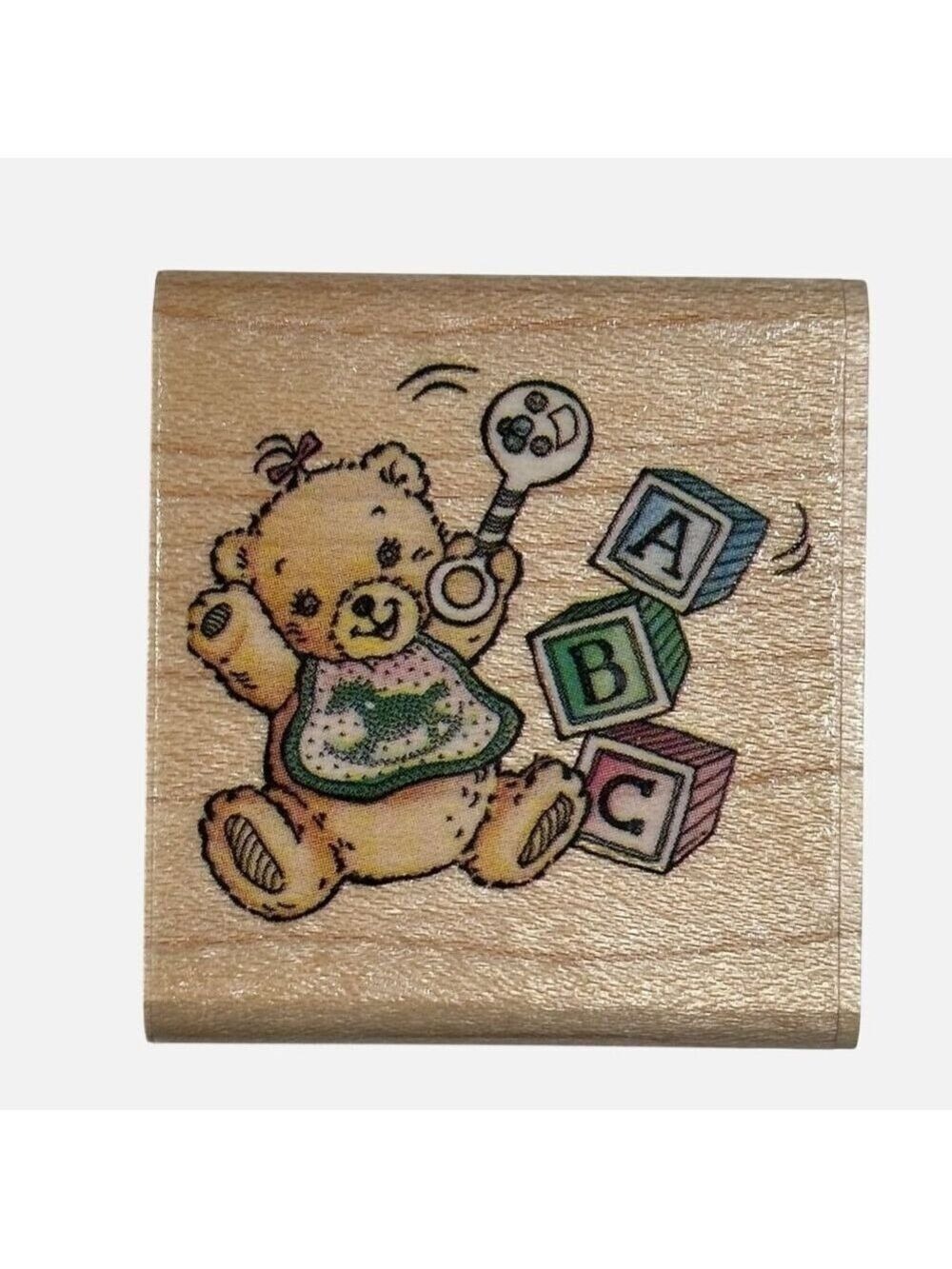 Rubber Stampede Baby Bear ABC Blocks Wood Mounted Rubber Stamp Nursery Art A791C